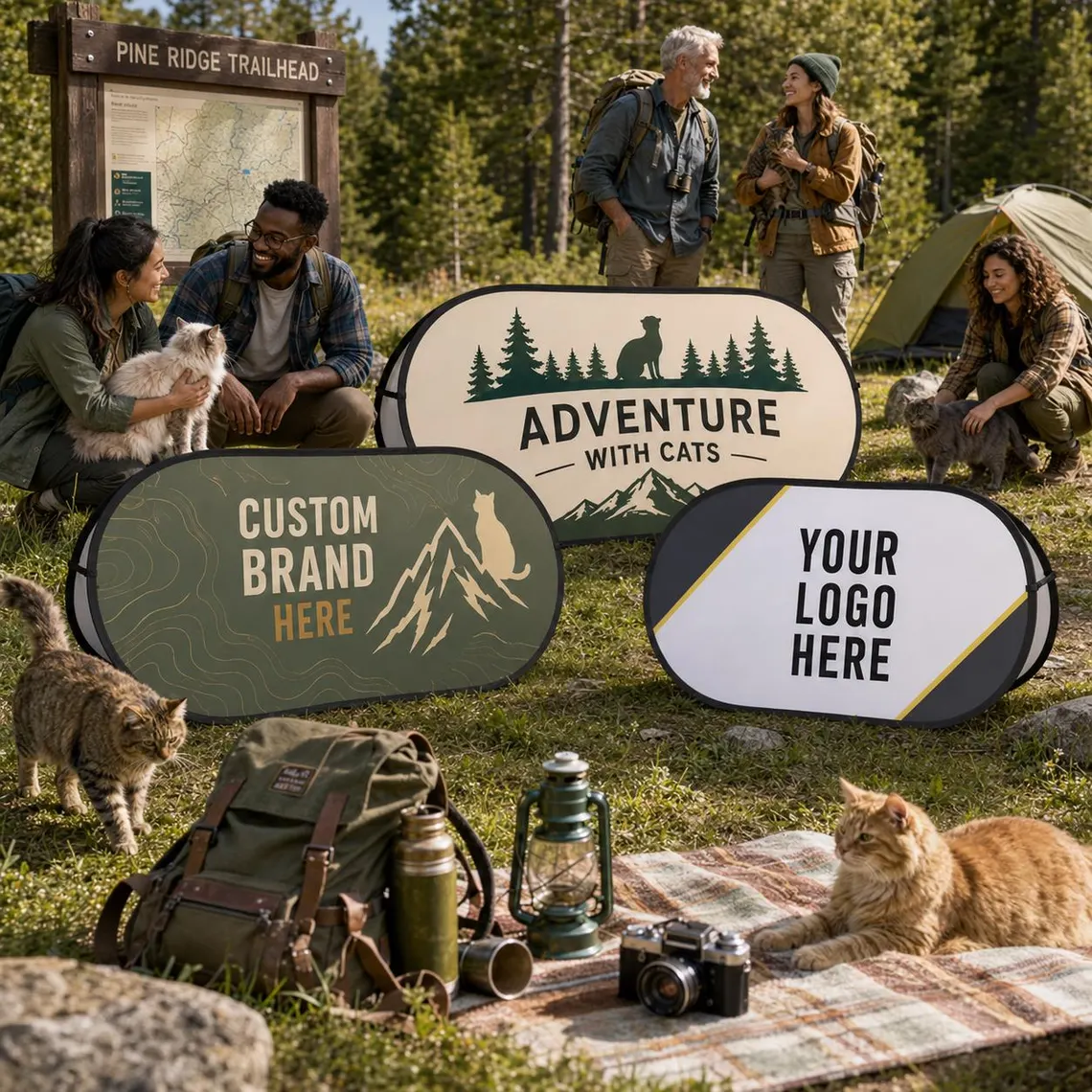 Outdoor Adventure Birthday Party - Custom Adventure Cat Pop Up Banner