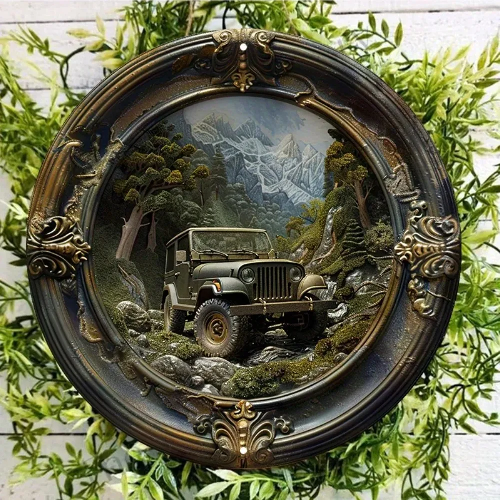 Outdoor Adventure Jeep - 3D Relief Metal Sign Vintage Military