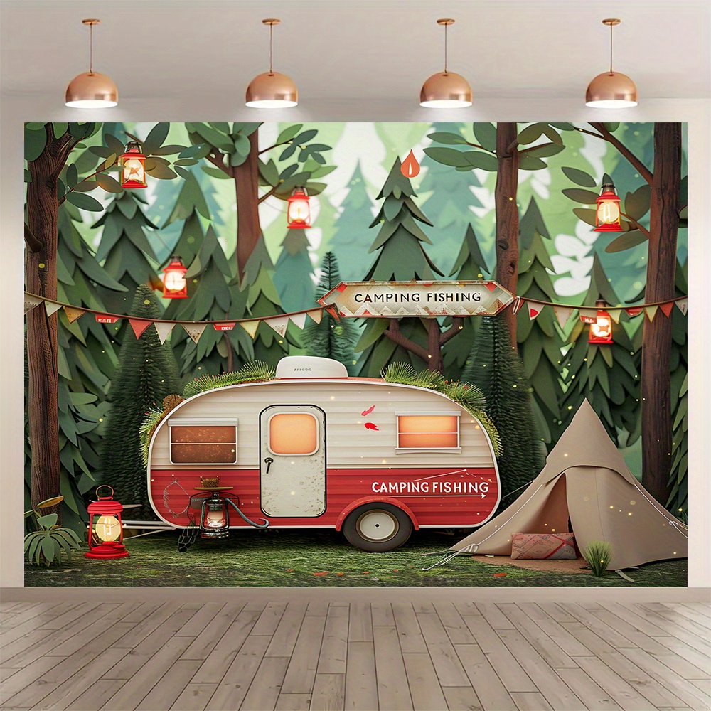 Polyester Jungle camping theme - مراجعة Outdoor Adventure Birthday Party وسعره