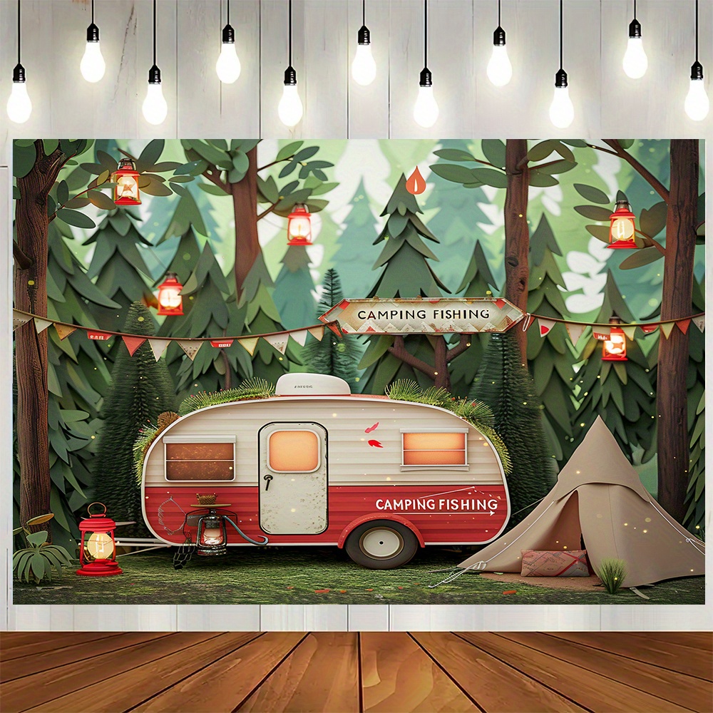 Polyester Jungle camping theme - مراجعة Outdoor Adventure Birthday Party وسعره