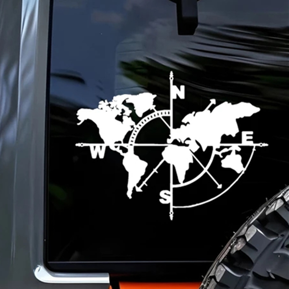 Compass World Map Vinyl Decal, - مراجعة Outdoor Adventure Jeep وسعره